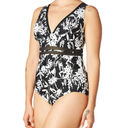 Tommy Hilfiger  One Piece Women's Floral Print Swimsuit Black & White 16 NWOT Photo 2