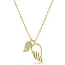 925 Sterling Silver Necklace 18k Gold Plated Angel Wings Double Pendant Photo 2