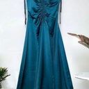 Jason Wu  Teal Turquoise Satin Tie Strap low black slip midi dress ruched XS Photo 0