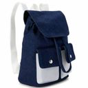 Mini Blue denim bag pack backpack white straps drawstrings and front pockets Photo 0