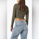 Noisy May Cortina Rib Crop Long Sleeve Cotton Cardigan Small OLIVE  NWT Photo 1