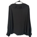 Mango  Black Ruffled Trim Long Sleeve Linen Blend Career Blouse Women Sz 8 Photo 1