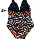 DKNY  TIGER BLACK Plunging Animal Print One Piece Black & Brown Swimsuit NWT 8 Photo 3