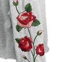 Honey Punch  Rose Crop Embroidered Floral Cropped Sweatshirt Gray Red Raw Edge XS Photo 1