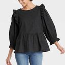 Universal Threads Universal Thread Embroidered Peplum Long Sleeve Ruffle Blouse Size Large Photo 0