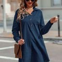 Zeagoo NEW Blue Cotton Shirt Button Down Tunic Beach Cover Up Dress M Photo 4