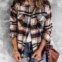 Plaid Flannel Oversized Button Up Shirt Jacket Tan Size 2X Photo 0