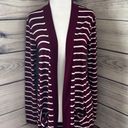 Zenana Outfitters Burgundy & White Striped Long Cardigan Photo 1