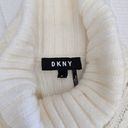 DKNY  Ivory Fringe Knit Ribbed Turtleneck Sweater Top, Size Medium. Photo 4