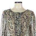 Mango  MNG Snake Print Blouse Tan Pleated Button 3/4 Sleeve Women’s 8 Photo 4