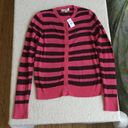 Loft NWT Ribbon Stripe Crewneck Cardigan Sweater Pink, Brown Rabbit Hair - Sz Medium Photo 1