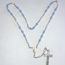 Vintage Blue  & White Silver Tone Religious Crucifix Catholic Rosary Necklace Photo 3