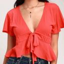 Free People  Knot For Me Hot Red Orange Bittersweet Tie Front Top Med NWT Photo 6