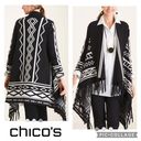 Chico's Chico’s Aztec print open front fringed cardigan front Black White  size XL Photo 1