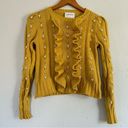 Industry  Yellow Pearl beaded ruffled front ribbed knit sweater Small Fall Photo 0