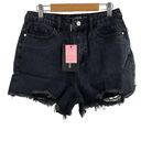 Pretty Little Thing  Shape Black Distressed Fray Hem Denim Shorts Size 6 US New Photo 0