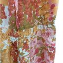 Talbots  Petite Small Pink Orange Floral Dress Cap‎ Sleeve V Neck Midi 100% Silk Photo 1