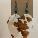 Cowprint turquoise dangle drop boho earrings artisan hand crafted unique Brown Photo 3