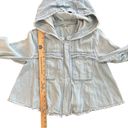 Free People  Denim Swing Jacket Hooded Raw Hem Full Zip Pockets Small Stretch Photo 5