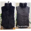 Gallery Grooved Black Tiered Faux Fur Reversible Pocket Zip Up Vest Size Medium Photo 1