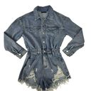 Brooklyn Karma Denim Long Sleeve Romper Shorts Women’s Small  Journey Distressed Photo 1