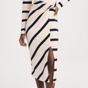 Tanya Taylor  Cream Navy Heavyweight Knit Twisted Knot Front Striped Dress L Photo 3