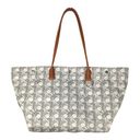 Tory Burch  Canvas Basketweave Tote New Ivory Cotton Leather Handles Medium Size Photo 0