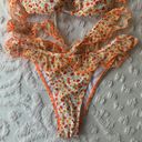 Amazon Women’s Small  Orange Ditsy Floral Ruffle Bikini Set Photo 3