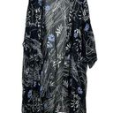 Ulla Popken‎ Kimono Duster Womens 32/34 Black Floral Colorful Sheer 3/4 Sleeve Photo 0