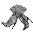 Shoedazzle  Beckey Slouchy Stiletto Boot Faux Leather Silver Foil Size 5.5 New Photo 3