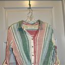 Harper  Multicolor Striped 3/4 Roll Tab Sleeve Button Up Tie Knot Blouse XS Photo 5