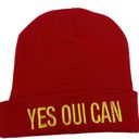 Juicy Couture Red Beanie Gold Embroidered Yes Oui Can Hat Photo 1