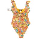 Jessica Simpson  Floral Yellow Rendevous Ruffled-Neck Swimsuit Medium NWT Photo 3