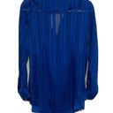 Isaac Mizrahi  Womens Size Small Blue Stripe Ruffle Long Sleeve Blouse Top Photo 2