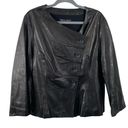 Lafayette 148  Black Leather Jacket Size 14 Buttery Soft Side Front Buttons Photo 0