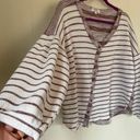 Umgee cardigan sweater maroon striped balloon sleeves short length Women’s sz L Photo 4