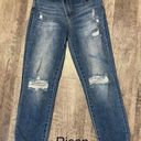 Risen Jeans Women Size 1 dark denim straight distressed high waisted girlfriend Photo 1