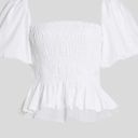 ASTR NWT  The Label Savina White Bubble Puff Sleeve Smocked Bodice Cotton Top L Photo 2