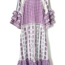 The Bar DODO OR Gingham Broderie Anglaise Cotton Gauze Purple Tassel Midi Dress Sz S Photo 2