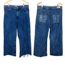 Mango MNG Denim Jeans Womens 14 Blue High Rise Wide Leg Baggy Frayed Hem Cotton Denim Photo 1