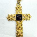 Vtg Avon Double Strand Layered Necklace Cross Pendants Cabochon Gold Tone RARE Photo 2