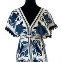 Farm Rio  Tropical Tiles Floral Linen Mini Dress Size XS Blue White Photo 5