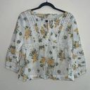 True Craft  White and Yellow Floral Print Lace Trim Blouse Shirt Photo 0