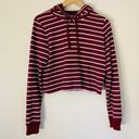 Hollister Striped Hooded Crop Top in Burgundy size S Photo 3