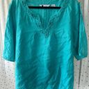 Carole Little  Woman 100% Linen Bead Embellishment V Neck Flounced Hem Blouse 3X Photo 1