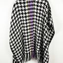 Chico's CHICO’S Black And White Houndstooth Multicolored Accent Panel Fringe Poncho, OS Photo 1