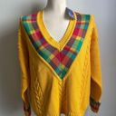 ep pro NWT Vintage 80s  Evan Picone Yellow Plaid Golf Sweater Medium V-Neck Photo 0