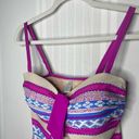 Tropical Escape  Striped Tankini Swim Tie Tank Top Neon Purple Blue Tan Size 8 Photo 2