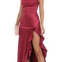 Lucy in the Sky  Satin Ruffle Maxi Dress in Maroon Photo 0