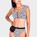 Nike Bikini Top Swimsuit Zipper Crop Party Dots Black White Hot Pink M $56 NEW Photo 11